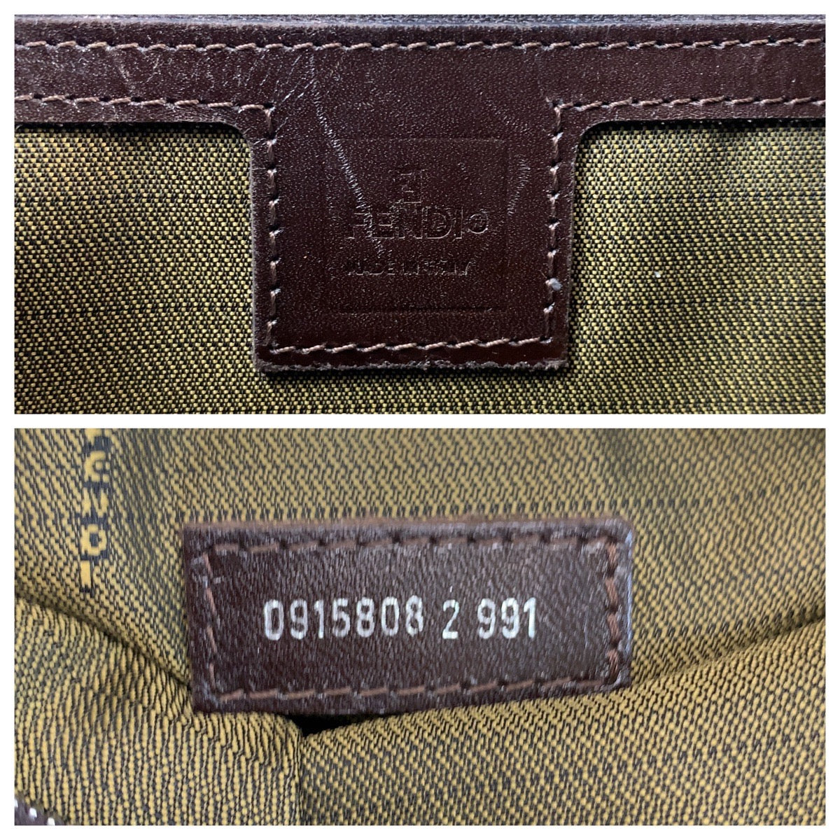 FENDI Tote Bag Canvas, Leather Brown Silver Metal Tote Bag Shoulder Bag Zucca Women Used Authentic