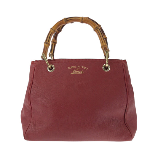 GUCCI Handbag 336032 leather Red brown Handbag Tote Bag Bamboo Women Used Authentic