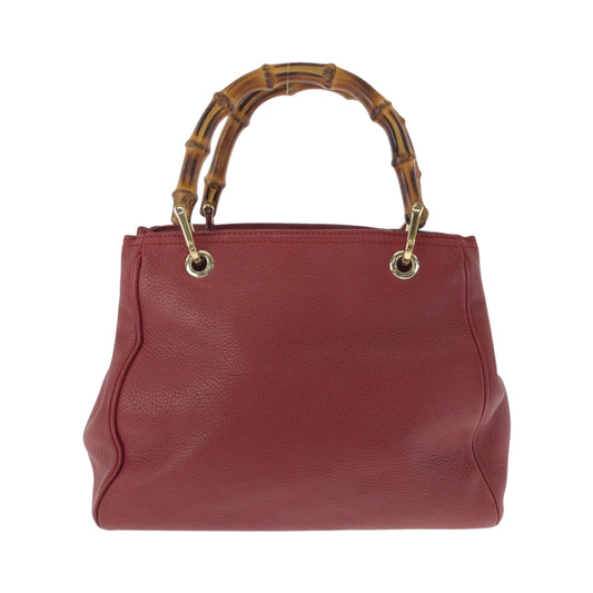 GUCCI Handbag 336032 leather Red brown Handbag Tote Bag Bamboo Women Used Authentic