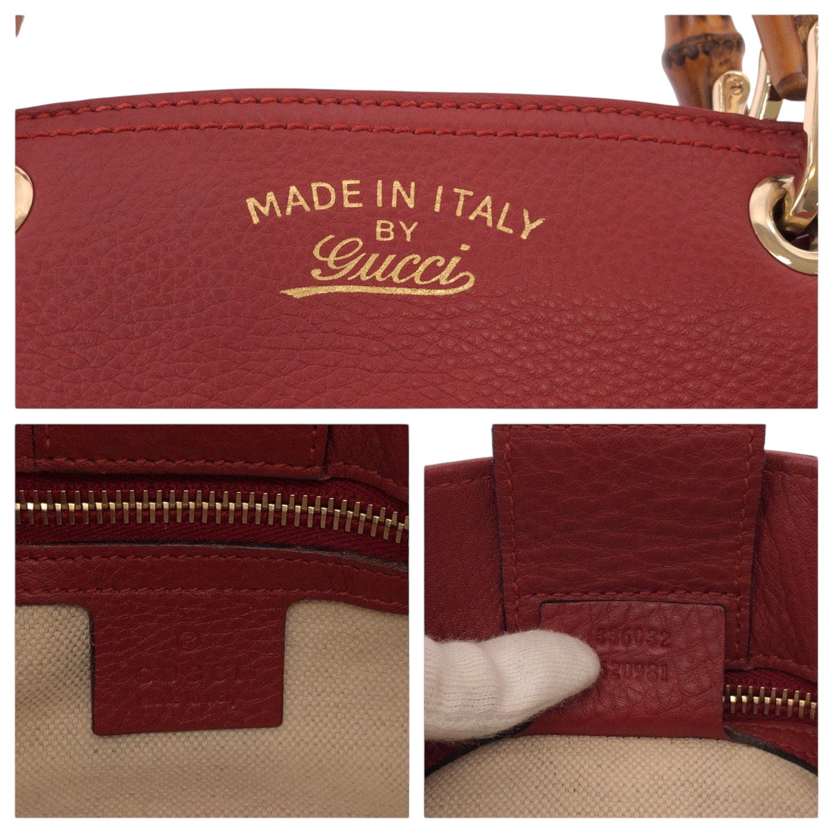 GUCCI Handbag 336032 leather Red brown Handbag Tote Bag Bamboo Women Used Authentic