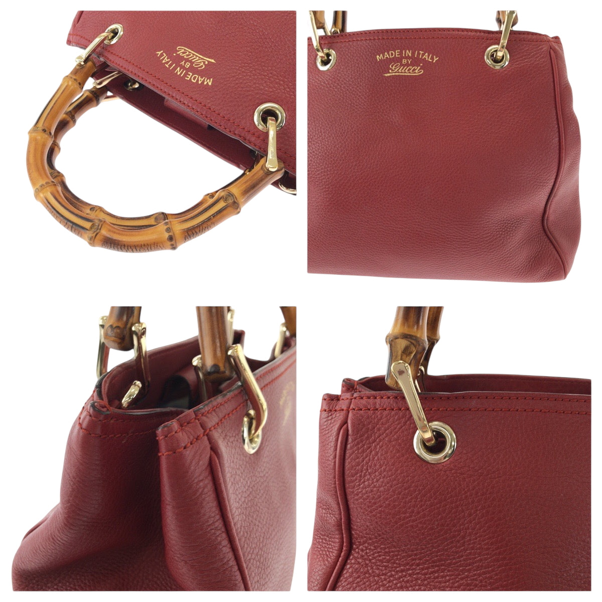 GUCCI Handbag 336032 leather Red brown Handbag Tote Bag Bamboo Women Used Authentic
