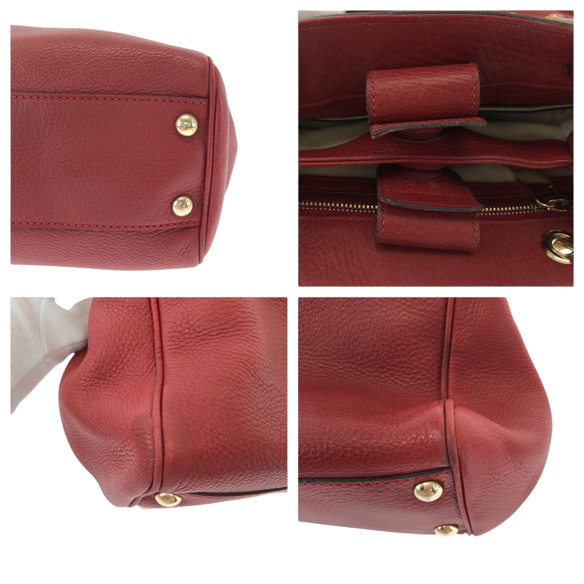 GUCCI Handbag 336032 leather Red brown Handbag Tote Bag Bamboo Women Used Authentic