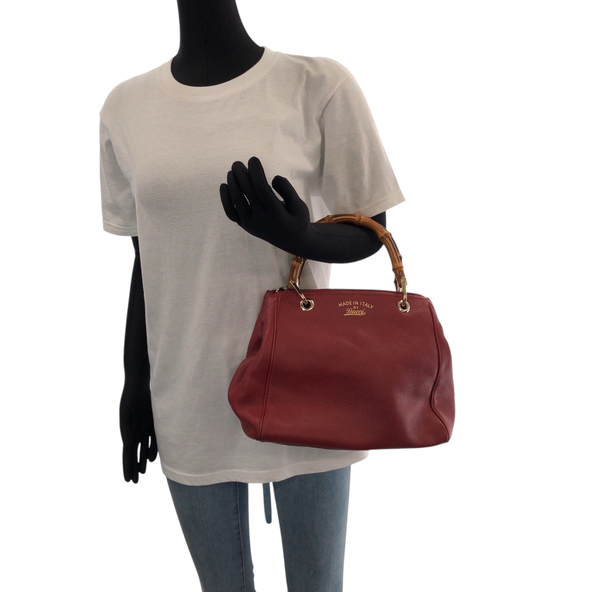 GUCCI Handbag 336032 leather Red brown Handbag Tote Bag Bamboo Women Used Authentic