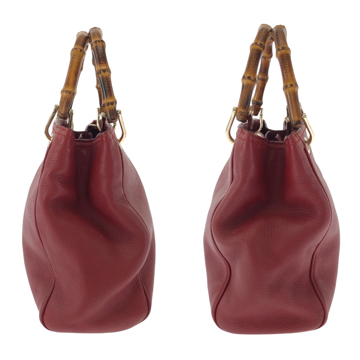 GUCCI Handbag 336032 leather Red brown Handbag Tote Bag Bamboo Women Used Authentic