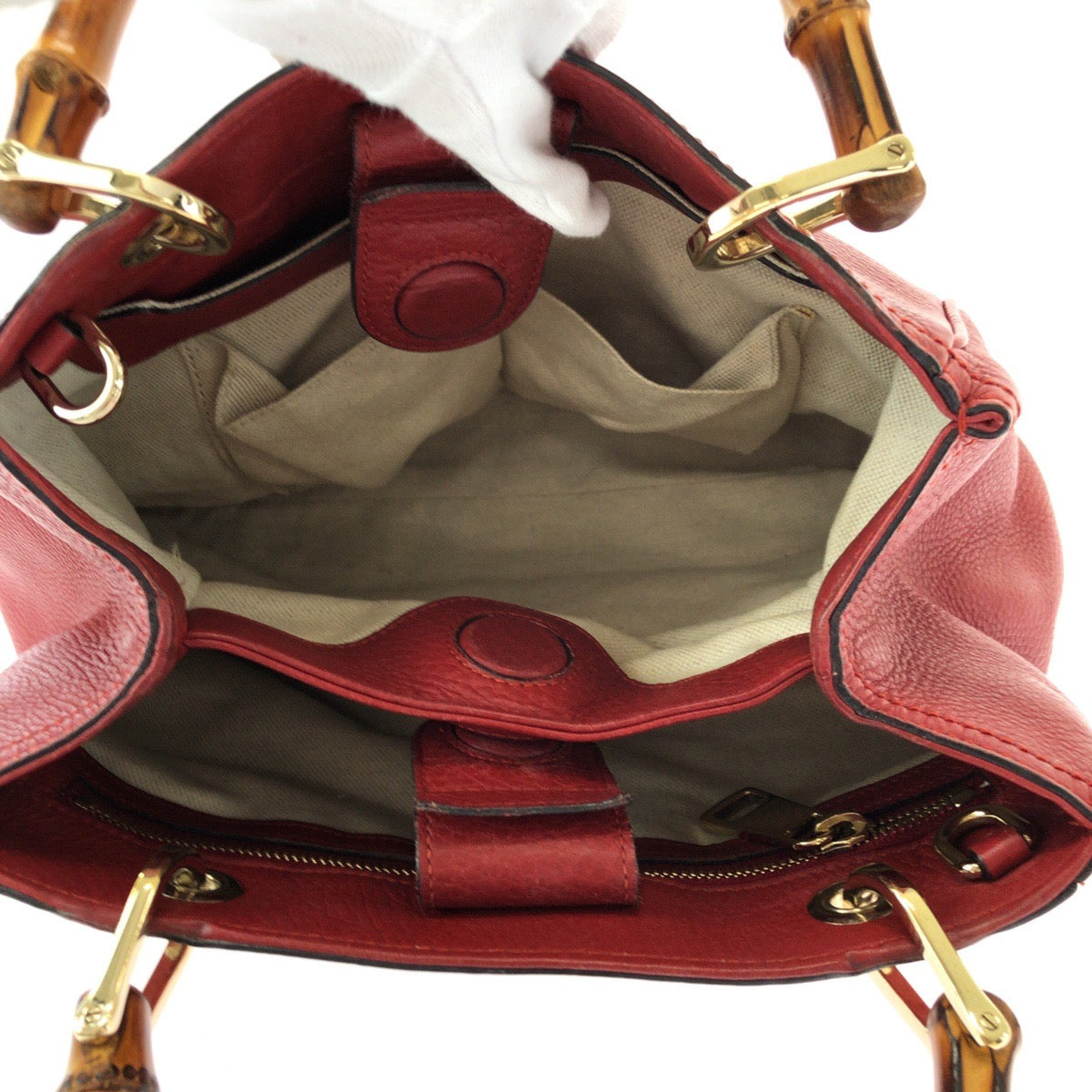 GUCCI Handbag 336032 leather Red brown Handbag Tote Bag Bamboo Women Used Authentic