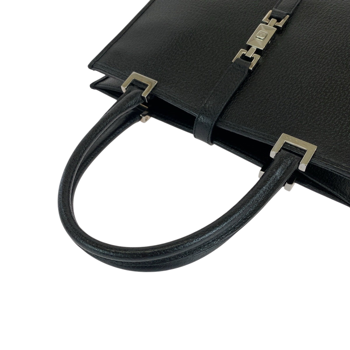 GUCCI Tote Bag 002 1065 leather Black SilverMetal Tote Bag handbag Jackie Women Used Authentic