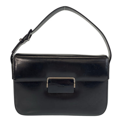 PRADA Shoulder Bag leather Black Silver Metal Shoulder Bag handbag Women Used Authentic