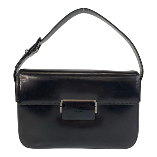 PRADA Shoulder Bag leather Black Silver Metal Shoulder Bag handbag Women Used Authentic