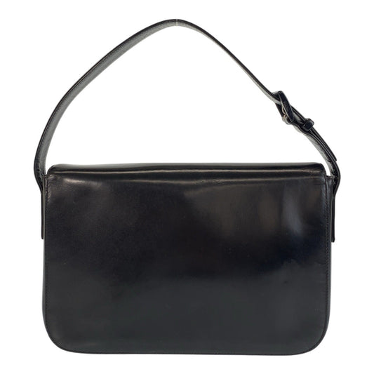 PRADA Shoulder Bag leather Black Silver Metal Shoulder Bag handbag Women Used Authentic