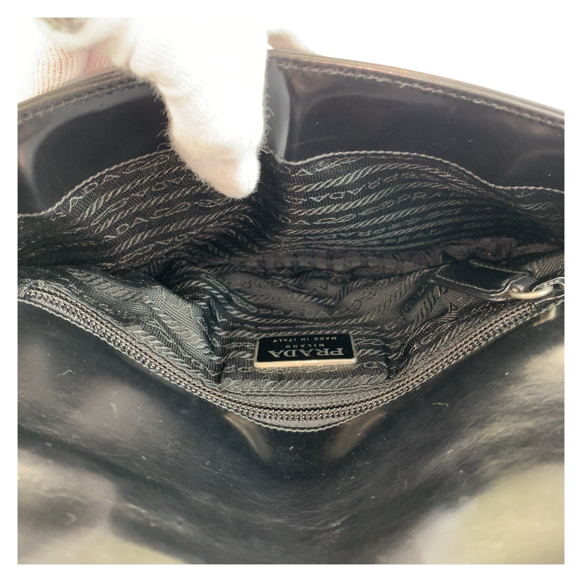 PRADA Shoulder Bag leather Black Silver Metal Shoulder Bag handbag Women Used Authentic