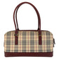 BURBERRY Shoulder Bag Canvas, Leather Beige Bordeaux Gold Metal Shoulder Bag Check Pattern Women Used Authentic