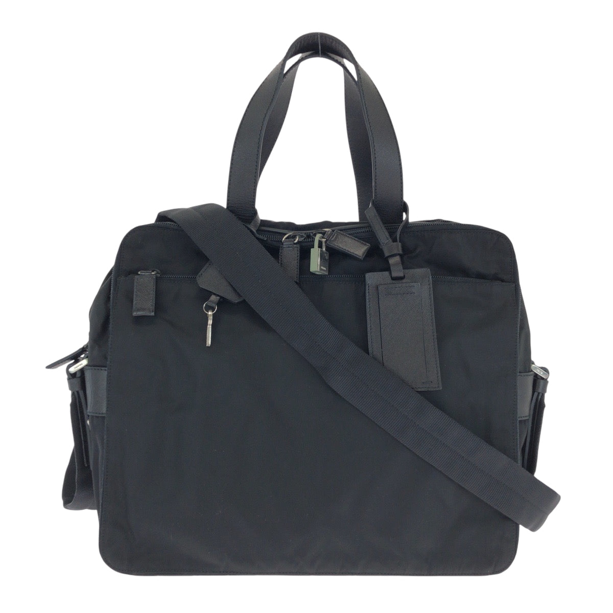 PRADA Shoulder Bag Nylon Black SilverMetal Shoulder Bag Business Bag 2way Test Triangle With logo mens Used Authentic