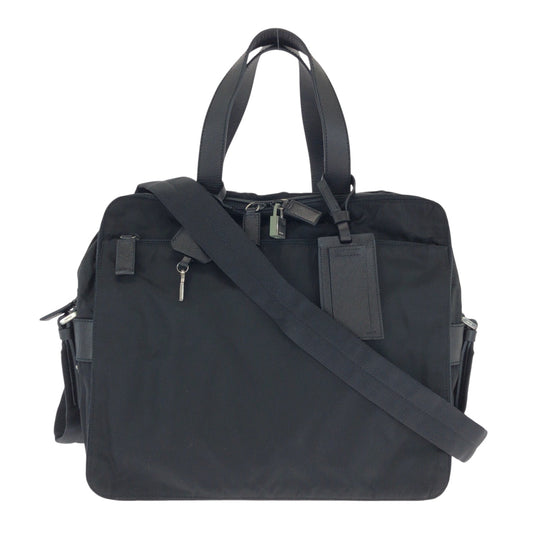 PRADA Shoulder Bag Nylon Black SilverMetal Shoulder Bag Business Bag 2way Test Triangle With logo mens Used Authentic
