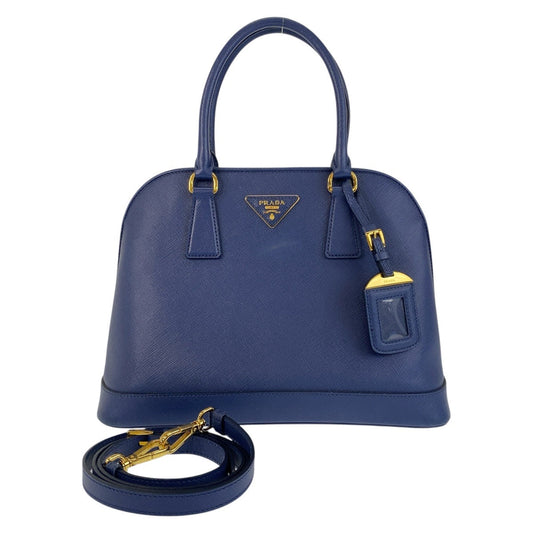 PRADA Handbag leather Blue GoldMetal Handbag Shoulder Bag 2way Safiano Women Used Authentic