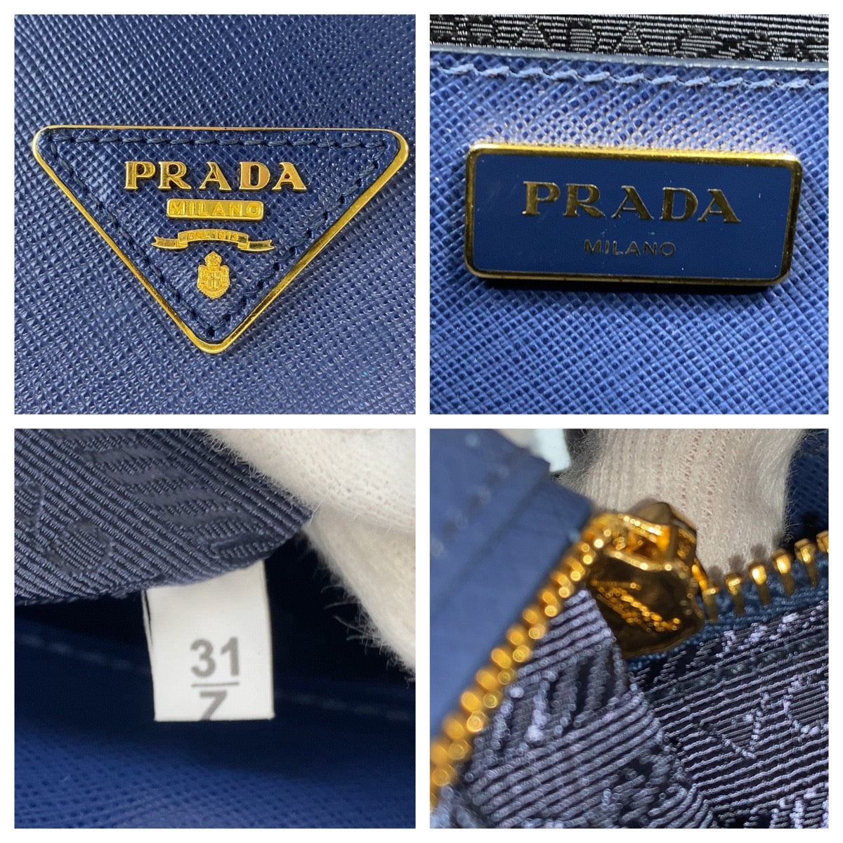 PRADA Handbag leather Blue GoldMetal Handbag Shoulder Bag 2way Safiano Women Used Authentic