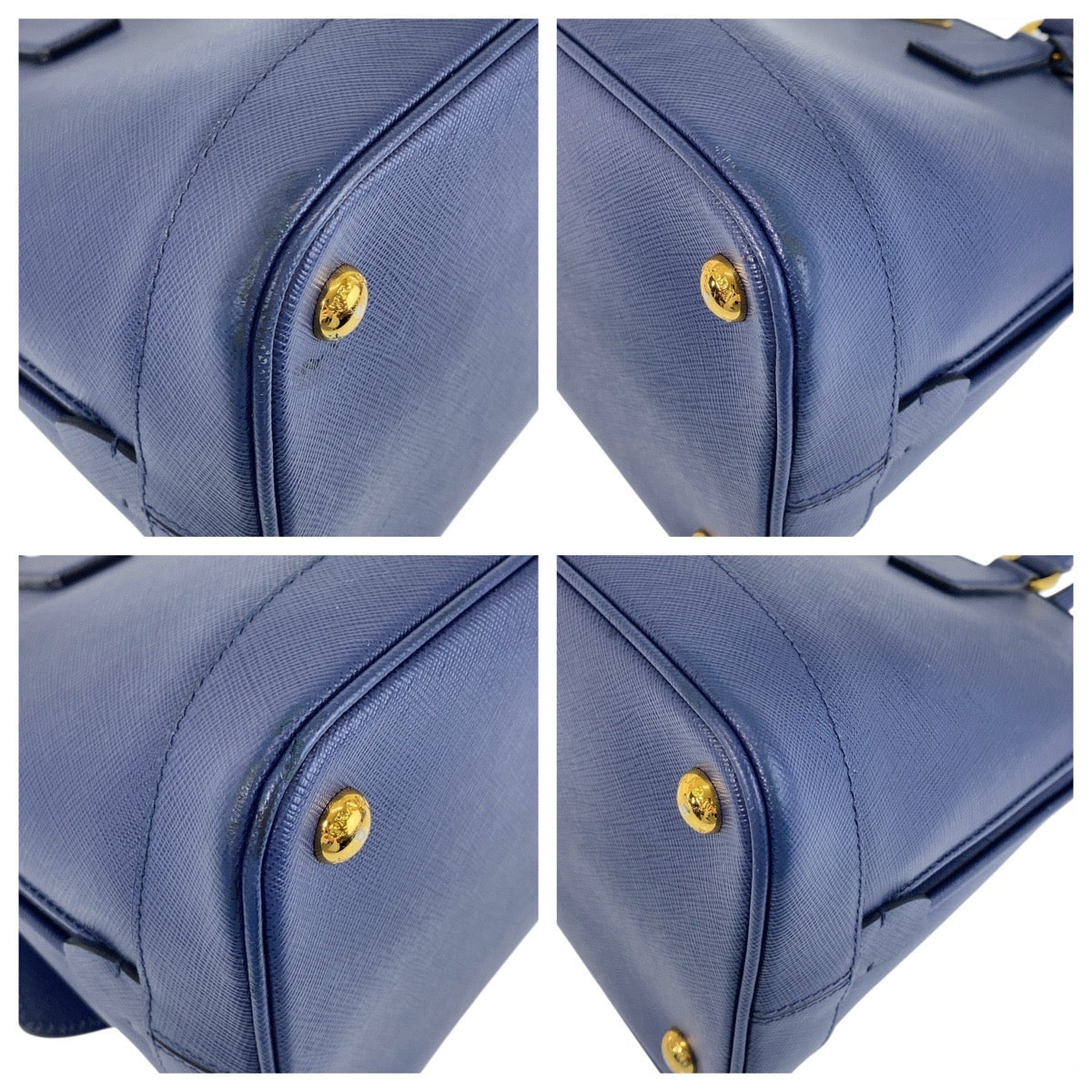 PRADA Handbag leather Blue GoldMetal Handbag Shoulder Bag 2way Safiano Women Used Authentic