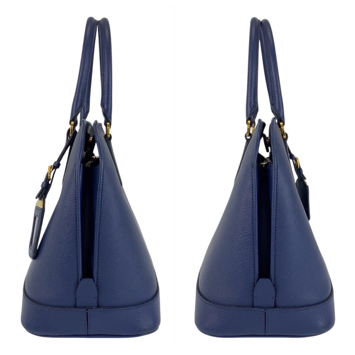 PRADA Handbag leather Blue GoldMetal Handbag Shoulder Bag 2way Safiano Women Used Authentic