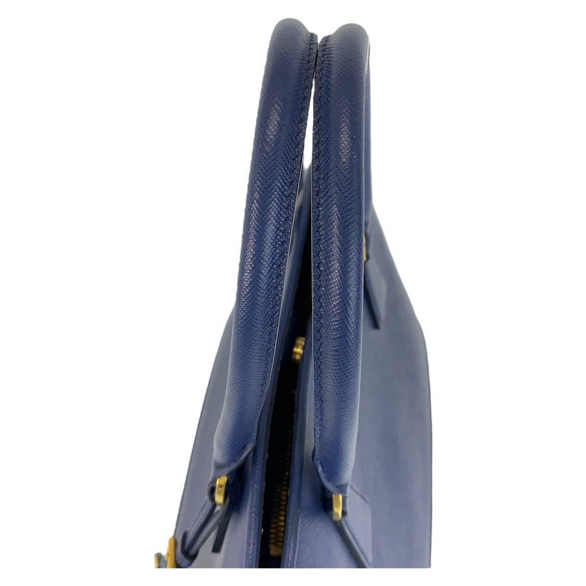 PRADA Handbag leather Blue GoldMetal Handbag Shoulder Bag 2way Safiano Women Used Authentic