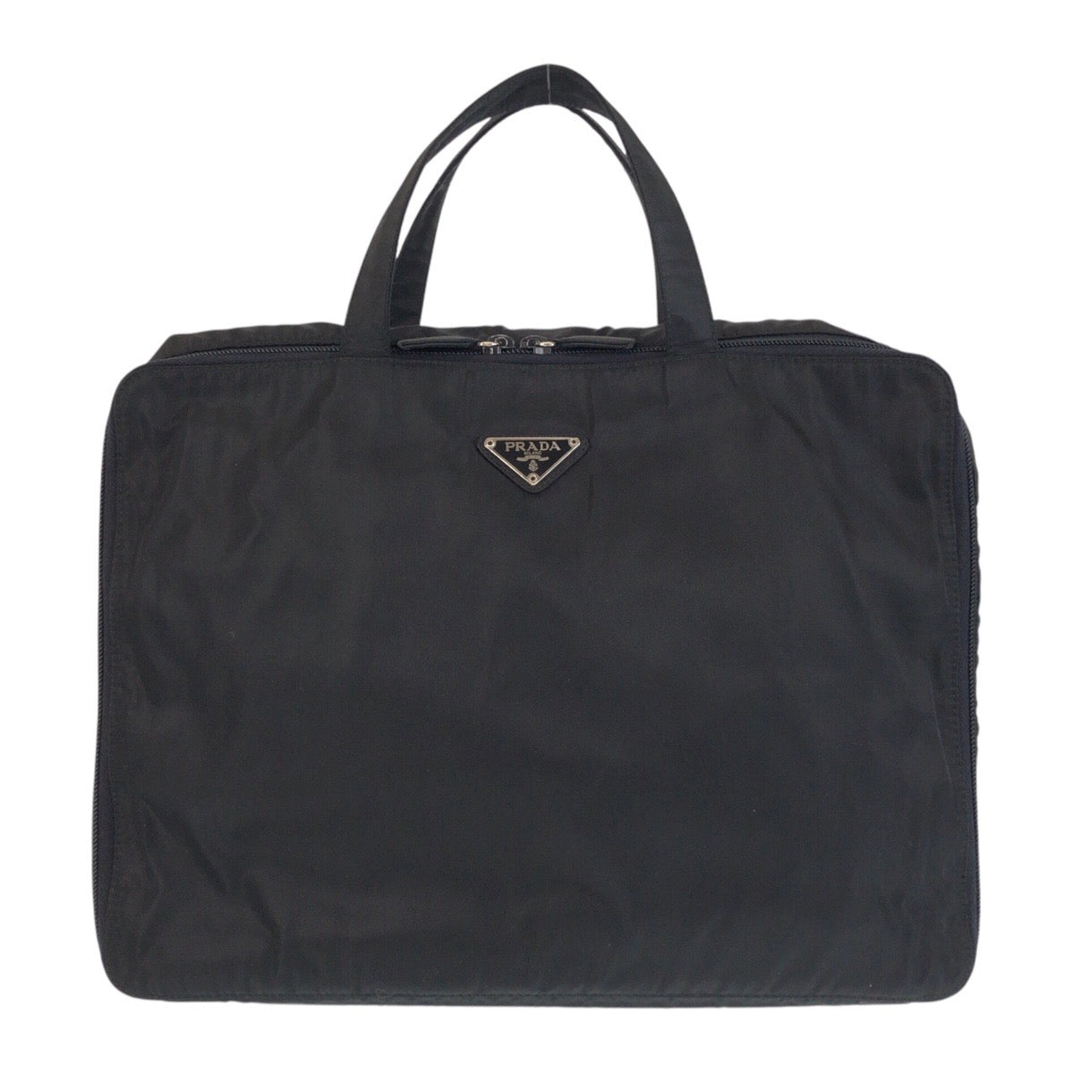 PRADA Business bag Nylon Black SilverMetal Business bag briefcase Test Triangle With logo mens Used Authentic