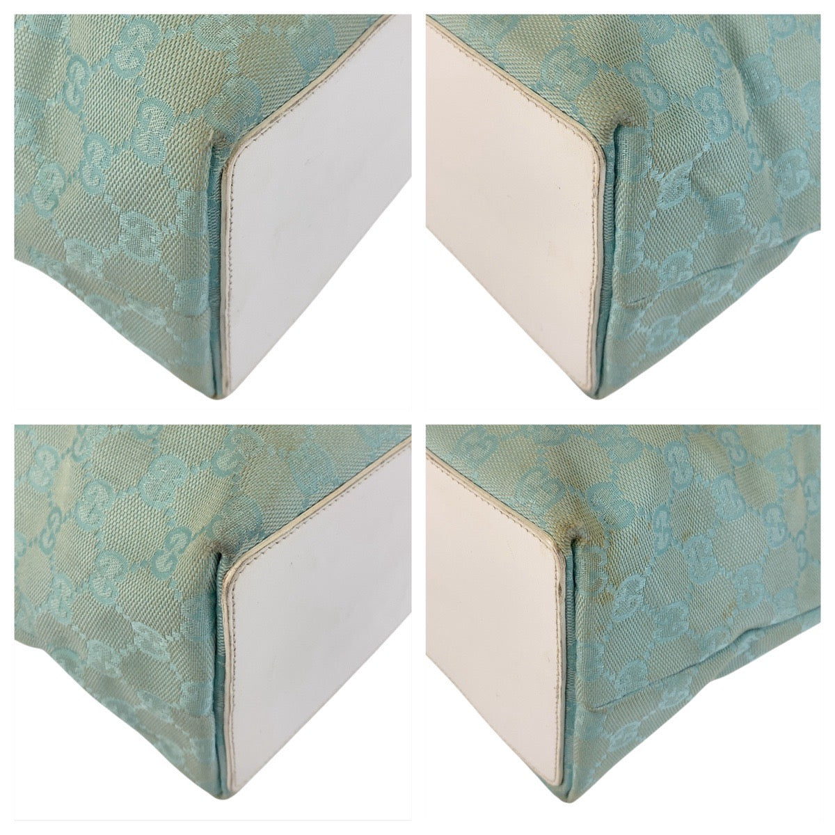 GUCCI Tote Bag 002 1098 GG canvas, leather Mint Light Blue Gold Metal Tote Bag Shoulder Bag Women Used Authentic