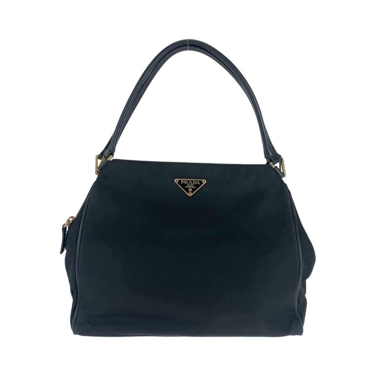 PRADA Tote Bag Nylon, Leather Black GoldMetal Tote Bag handbag Test Triangle With logo Women Used Authentic