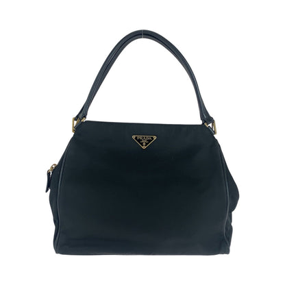 PRADA Tote Bag Nylon, Leather Black GoldMetal Tote Bag handbag Test Triangle With logo Women Used Authentic