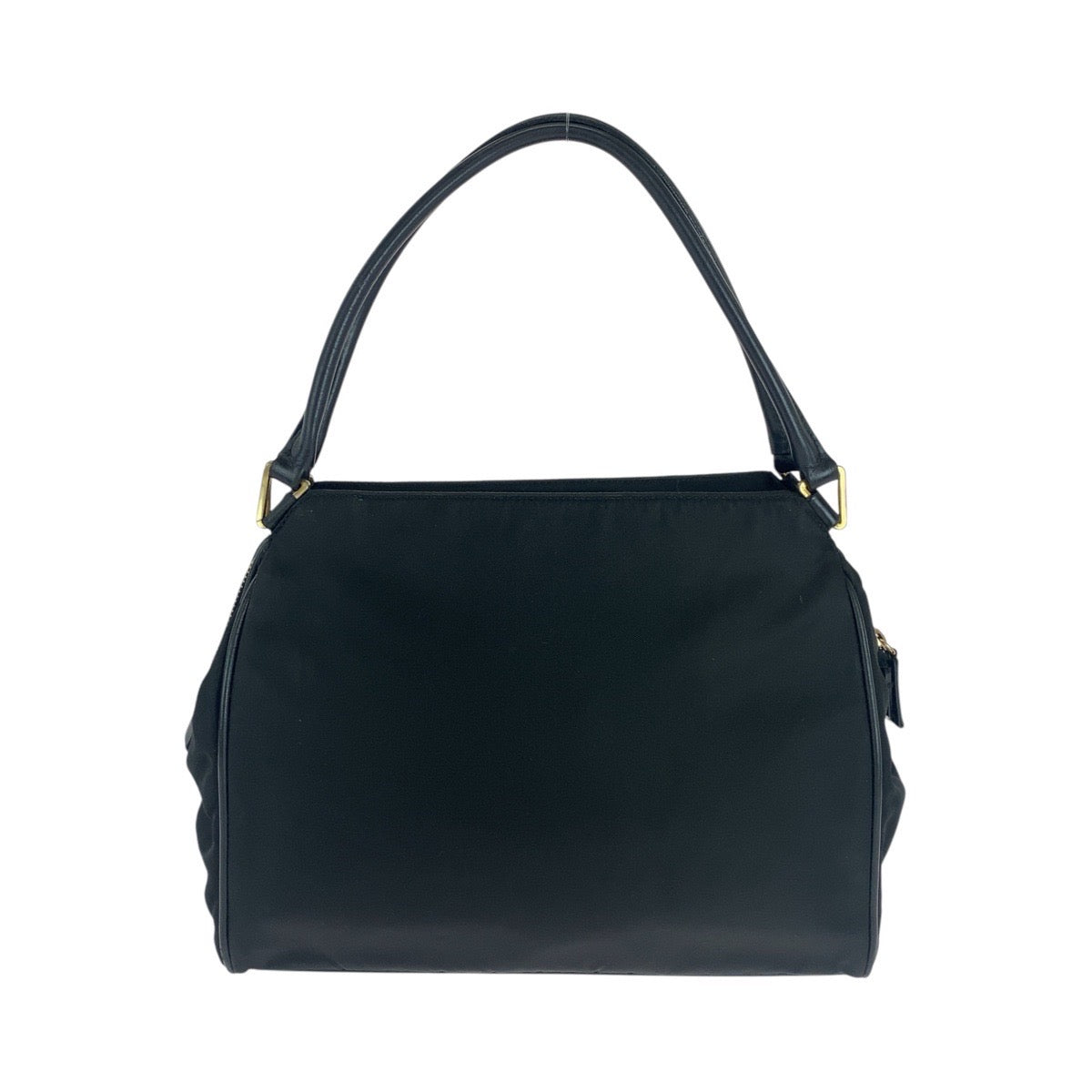 PRADA Tote Bag Nylon, Leather Black GoldMetal Tote Bag handbag Test Triangle With logo Women Used Authentic