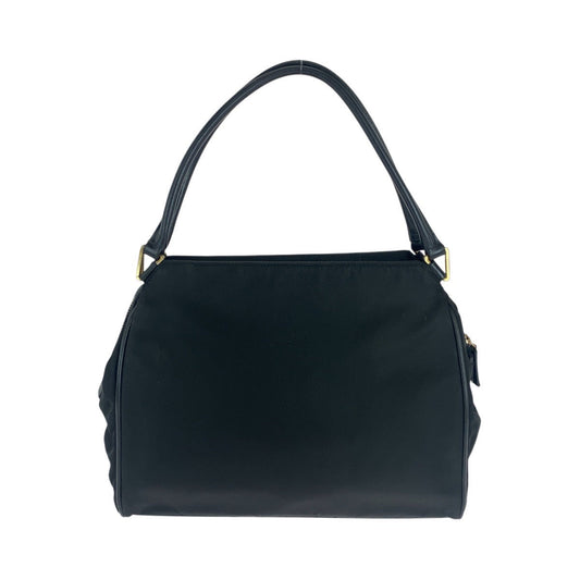PRADA Tote Bag Nylon, Leather Black GoldMetal Tote Bag handbag Test Triangle With logo Women Used Authentic