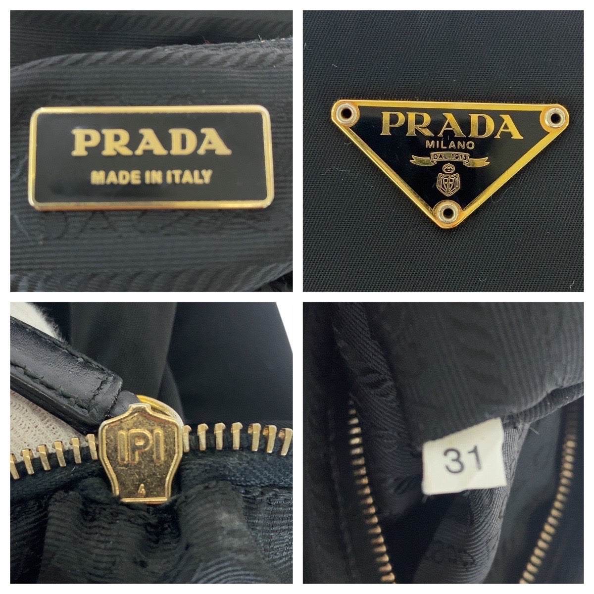PRADA Tote Bag Nylon, Leather Black GoldMetal Tote Bag handbag Test Triangle With logo Women Used Authentic