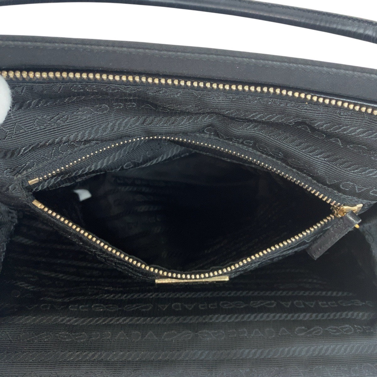 PRADA Tote Bag Nylon, Leather Black GoldMetal Tote Bag handbag Test Triangle With logo Women Used Authentic