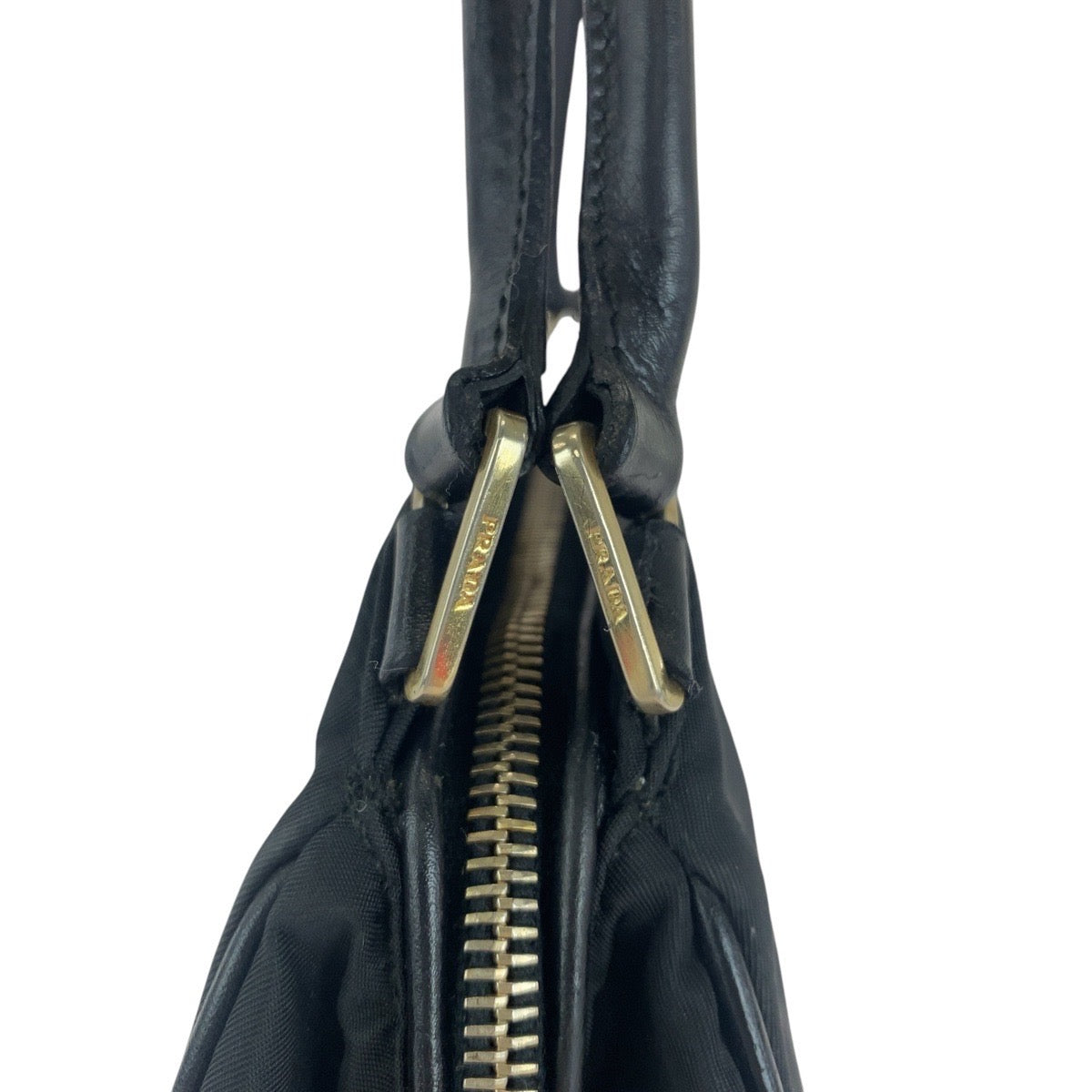 PRADA Tote Bag Nylon, Leather Black GoldMetal Tote Bag handbag Test Triangle With logo Women Used Authentic