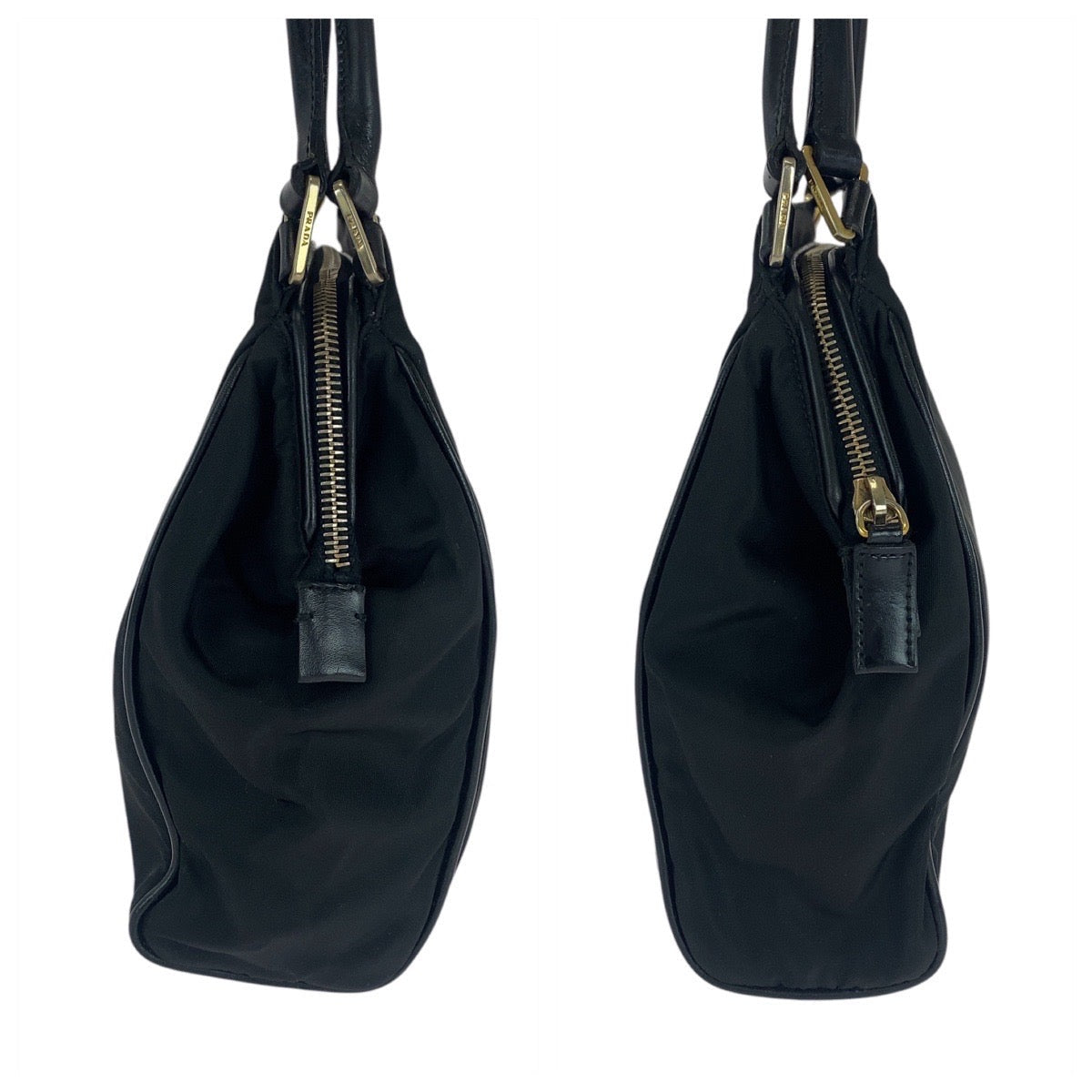 PRADA Tote Bag Nylon, Leather Black GoldMetal Tote Bag handbag Test Triangle With logo Women Used Authentic