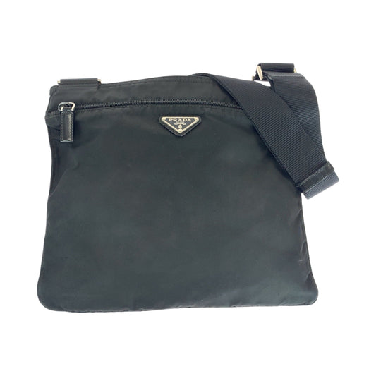 PRADA Shoulder Bag Nylon Black SilverMetal Shoulder Bag pochette Test Triangle With logo mens Used Authentic
