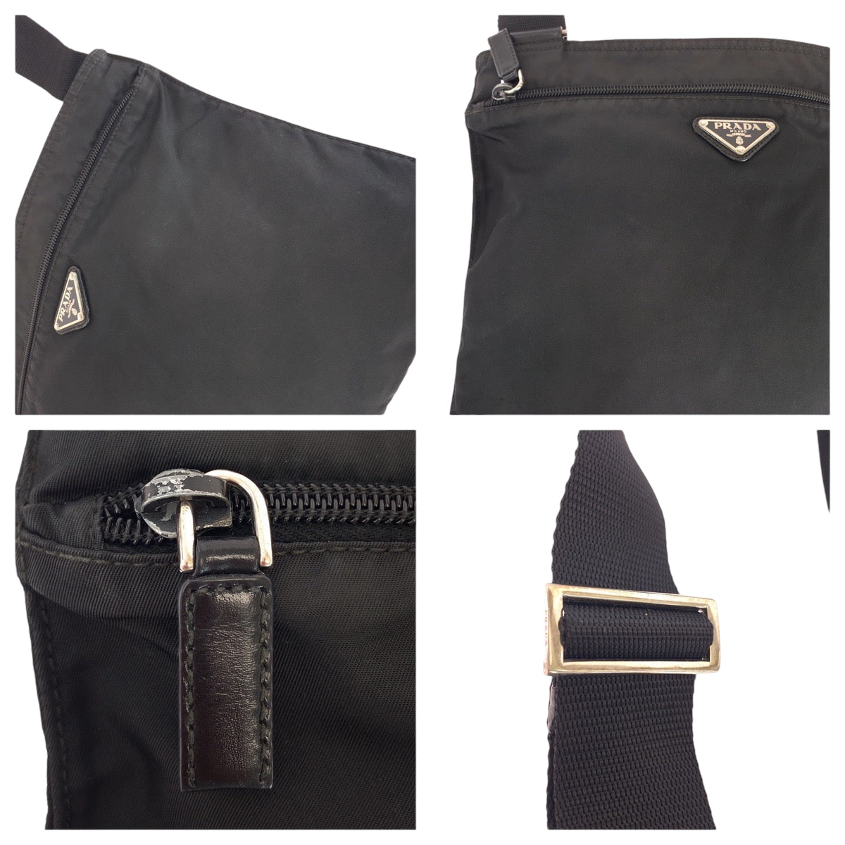 PRADA Shoulder Bag Nylon Black SilverMetal Shoulder Bag pochette Test Triangle With logo mens Used Authentic