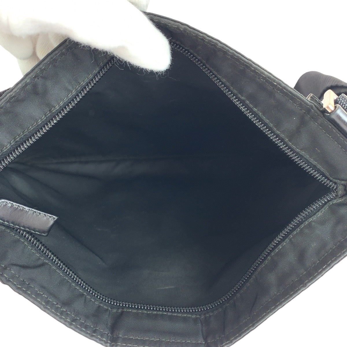 PRADA Shoulder Bag Nylon Black SilverMetal Shoulder Bag pochette Test Triangle With logo mens Used Authentic