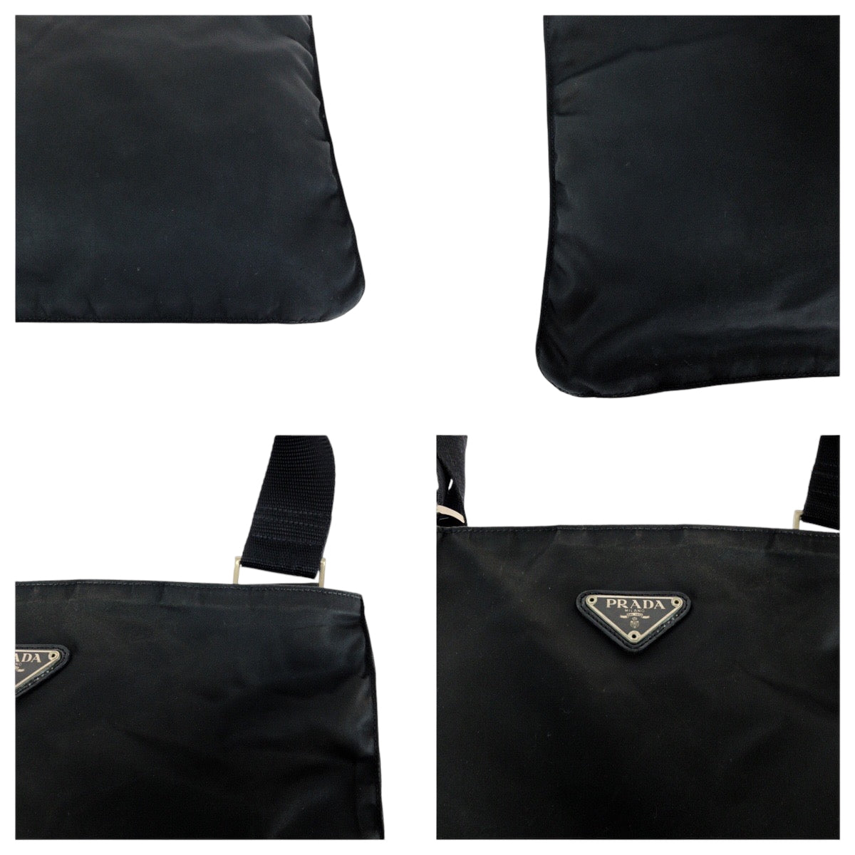 PRADA Shoulder Bag Nylon Black SilverMetal Shoulder Bag Sacoche Test Triangle With logo Women Used Authentic