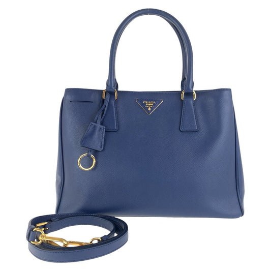 PRADA Tote Bag leather Blue GoldMetal Tote Bag Shoulder Bag 2way Safiano Galleria TriangleWith logo Women Used Authentic
