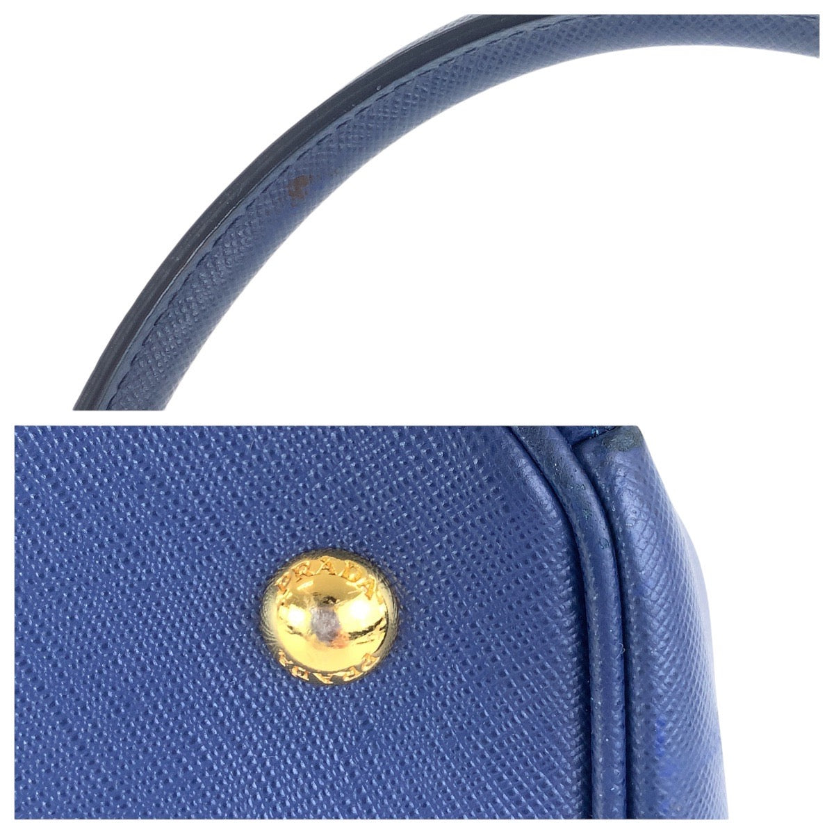 PRADA Tote Bag leather Blue GoldMetal Tote Bag Shoulder Bag 2way Safiano Galleria TriangleWith logo Women Used Authentic