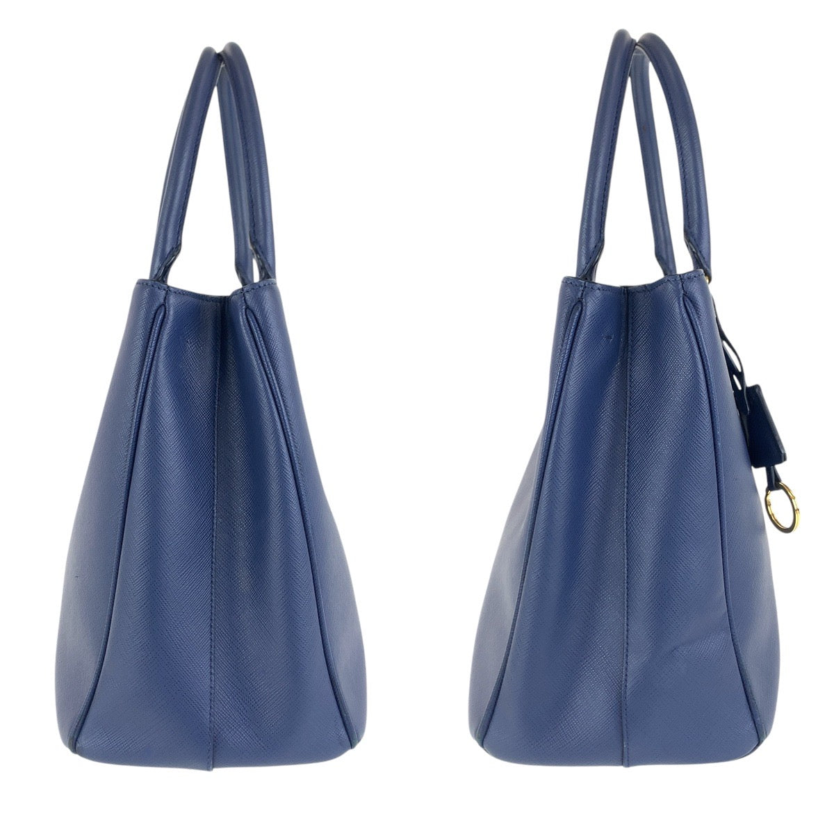 PRADA Tote Bag leather Blue GoldMetal Tote Bag Shoulder Bag 2way Safiano Galleria TriangleWith logo Women Used Authentic