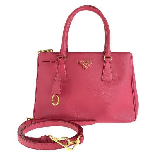 PRADA Tote Bag leather Pink Gold Metal Tote Bag Shoulder Bag 2way Safiano Galleria TriangleWith logo Women Used Authentic