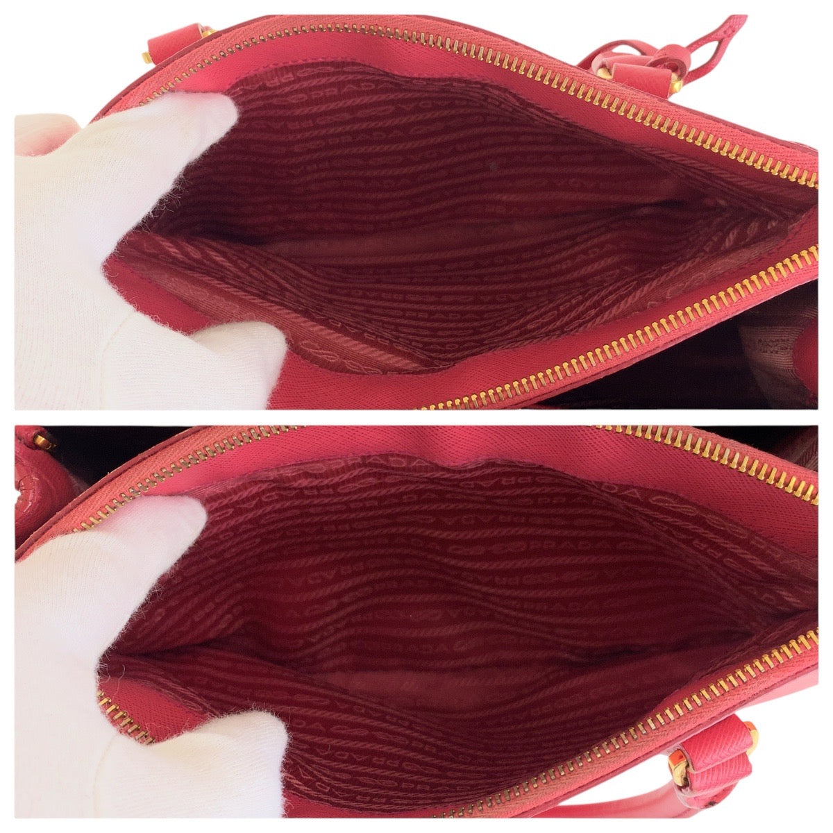 PRADA Tote Bag leather Pink Gold Metal Tote Bag Shoulder Bag 2way Safiano Galleria TriangleWith logo Women Used Authentic