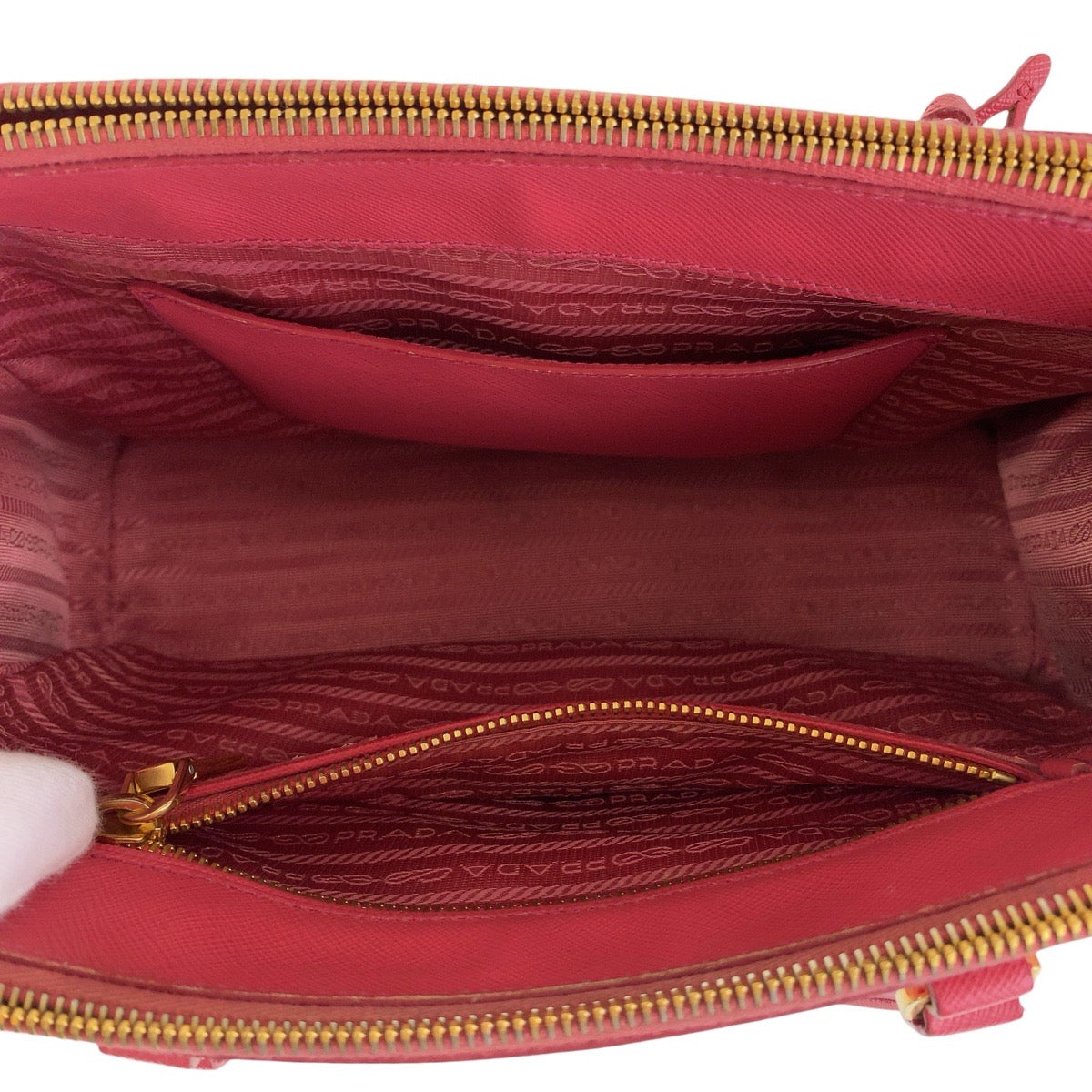 PRADA Tote Bag leather Pink Gold Metal Tote Bag Shoulder Bag 2way Safiano Galleria TriangleWith logo Women Used Authentic