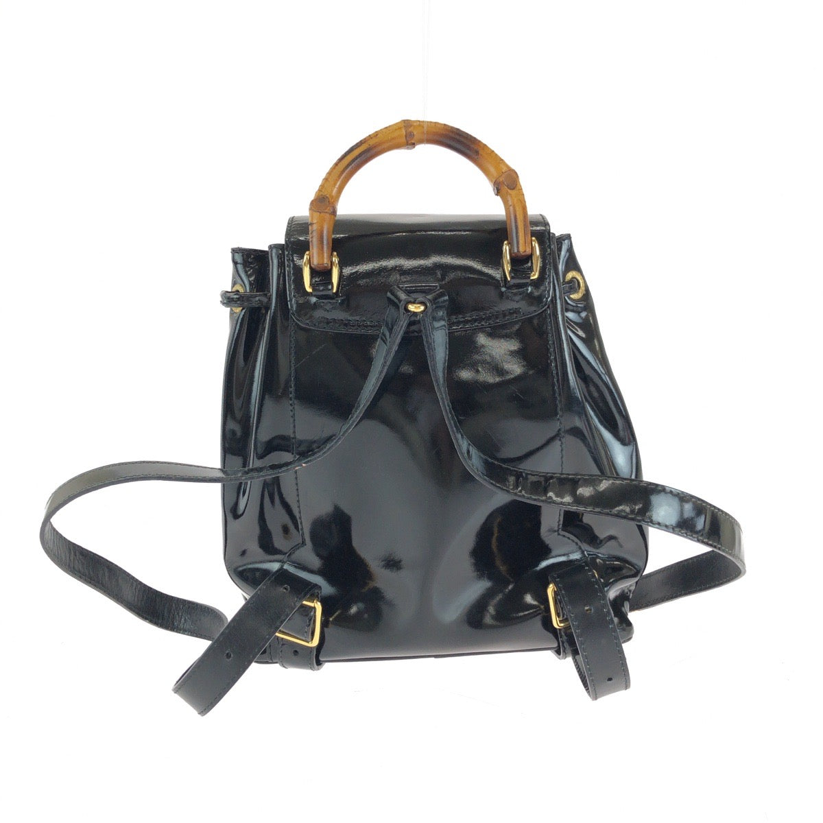 GUCCI Backpack 003 2850 0030 Patent leather Black GoldMetal Backpack Backpack Bamboo Women Used Authentic
