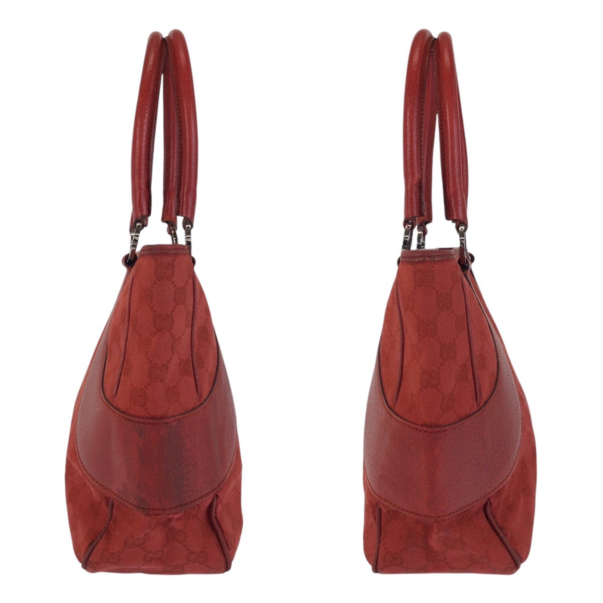 GUCCI Tote Bag 113011 GG canvas, leather Red Tote Bag Shoulder Bag Women Used Authentic