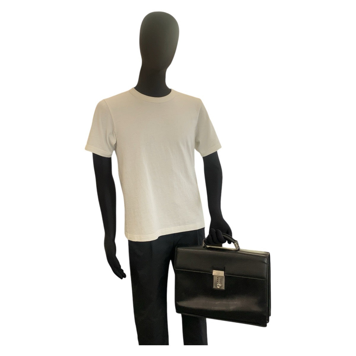 PRADA Business bag leather Black SilverMetal Business bag briefcase Safiano mens Used Authentic
