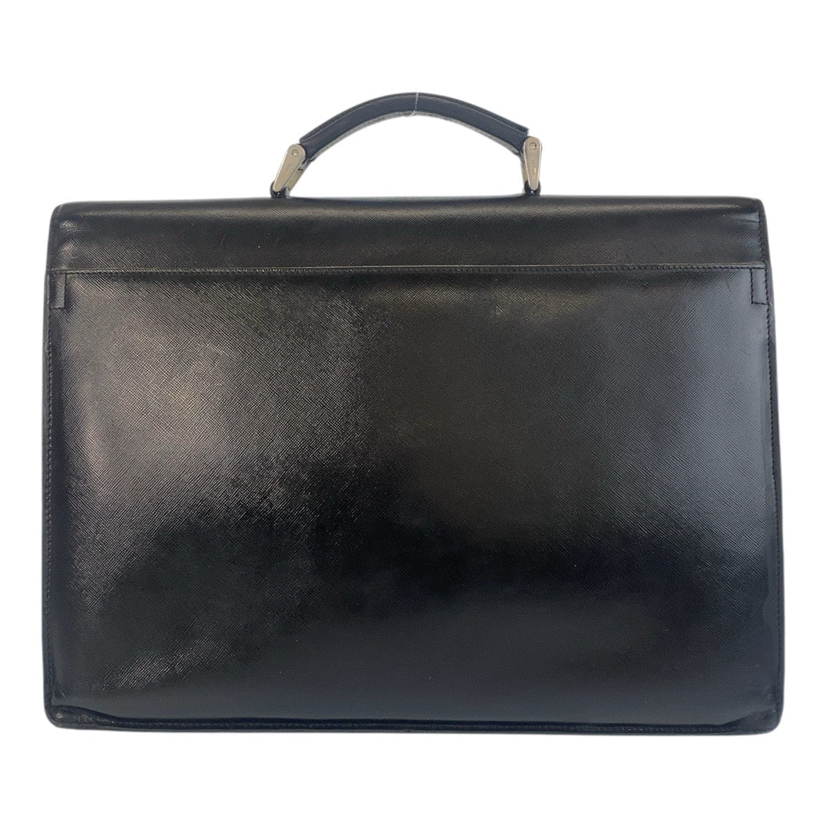PRADA Business bag leather Black SilverMetal Business bag briefcase Safiano mens Used Authentic