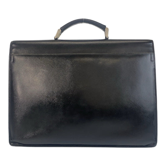 PRADA Business bag leather Black SilverMetal Business bag briefcase Safiano mens Used Authentic