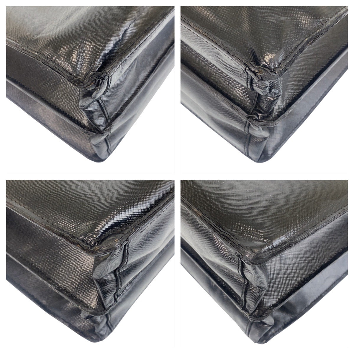 PRADA Business bag leather Black SilverMetal Business bag briefcase Safiano mens Used Authentic