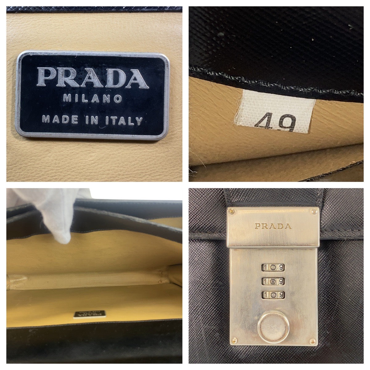 PRADA Business bag leather Black SilverMetal Business bag briefcase Safiano mens Used Authentic