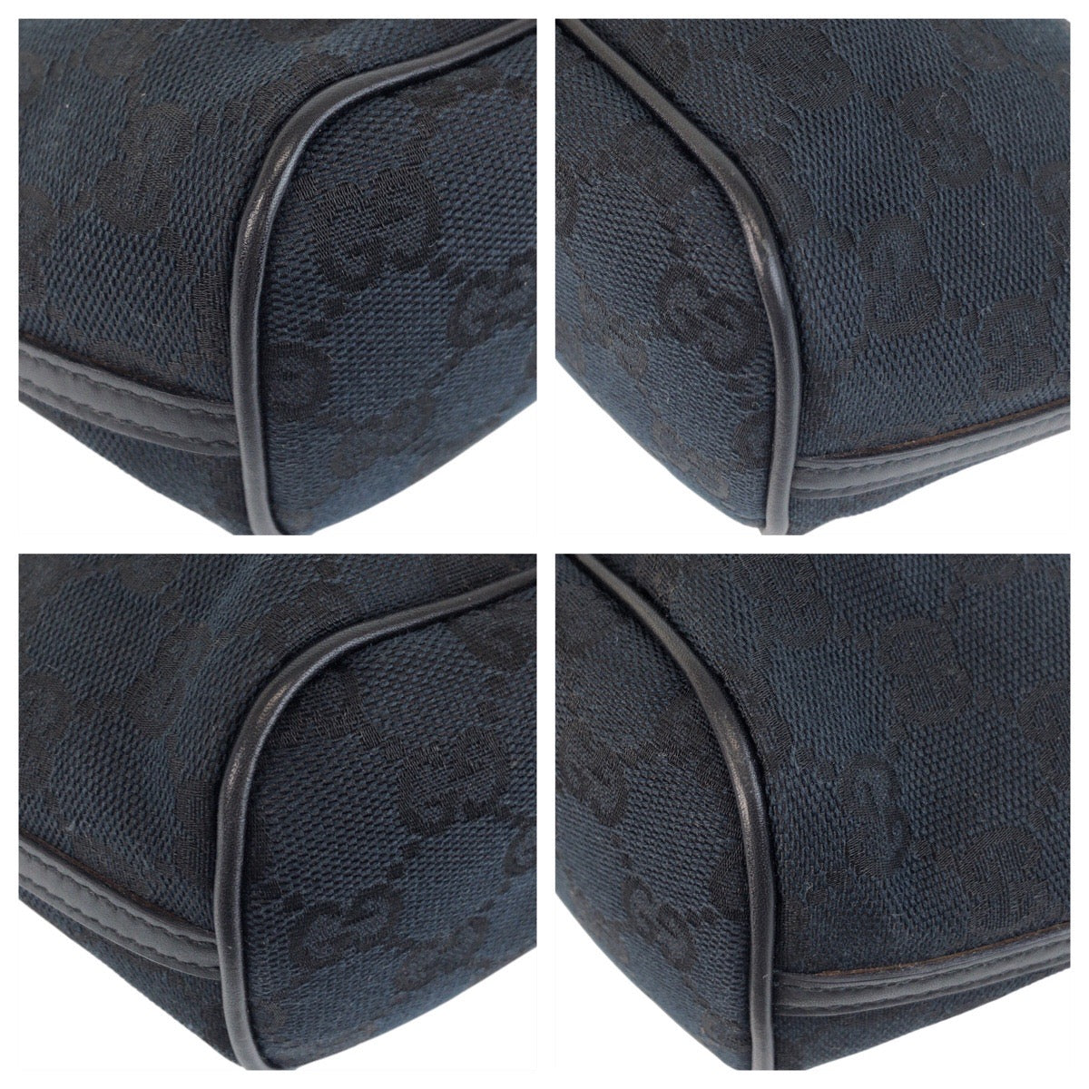 GUCCI Handbag 039 1103 GG canvas, leather Navy Black Handbag accessory pouch Women Used Authentic